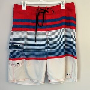 O'Neill Red and Blue Striped Swim Shorts Size 31